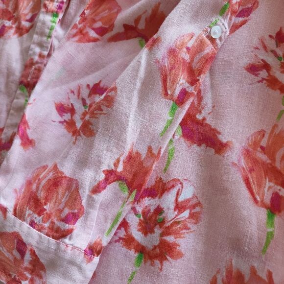 Charter Club 100% linen floral long roll sleeve button down shirt - Picture 8 of 9